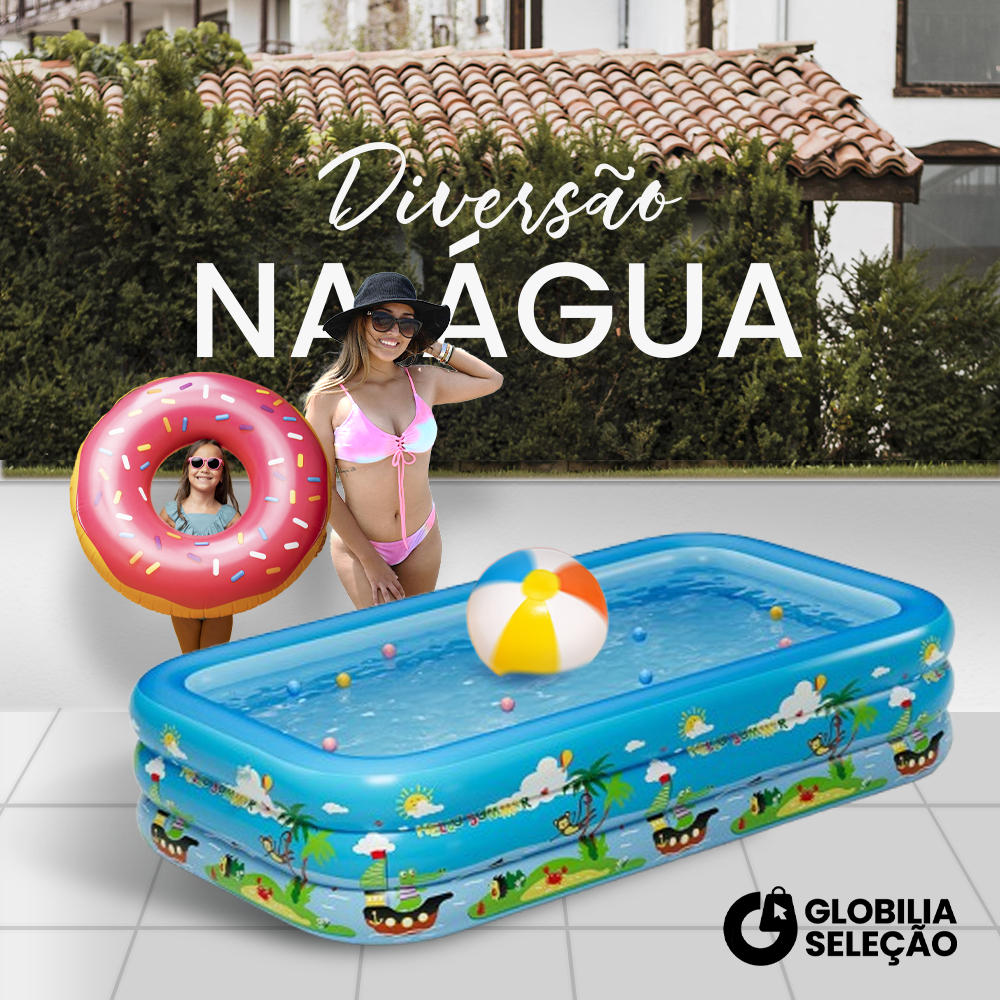 💗【Novidades】Piscina Inflável Retangular Infantil 3 Anéis 300 Litros | 150cm x 100cm x 56cm