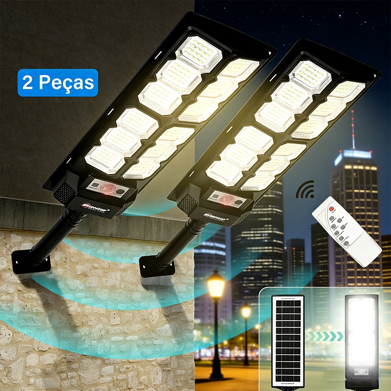Kit 2 Luminária Solar Potente Com Sensor 900w 800w 700w 600w