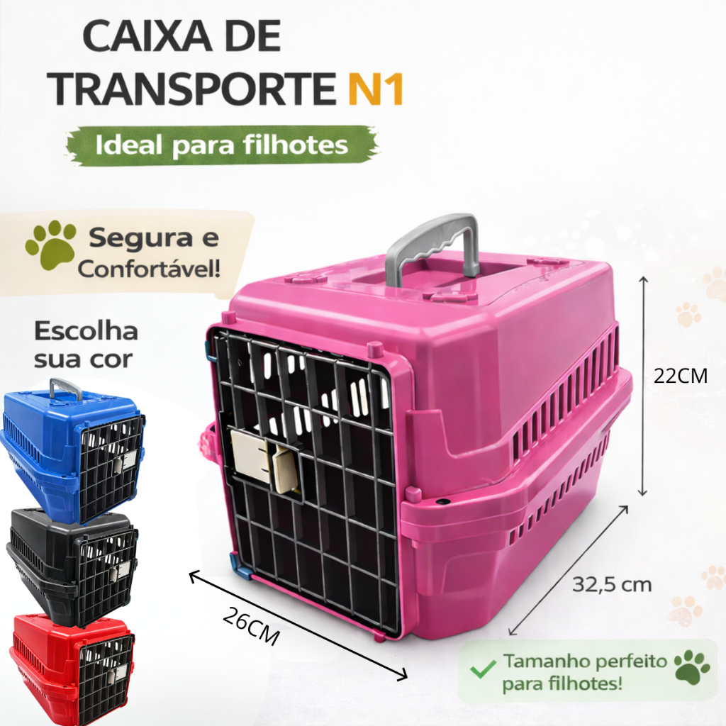 Caixa de Transporte N1 Passeio ou Viagem Pet Gato, Cachorro, Coelho, Aves Pequeno Porte e Filhotes