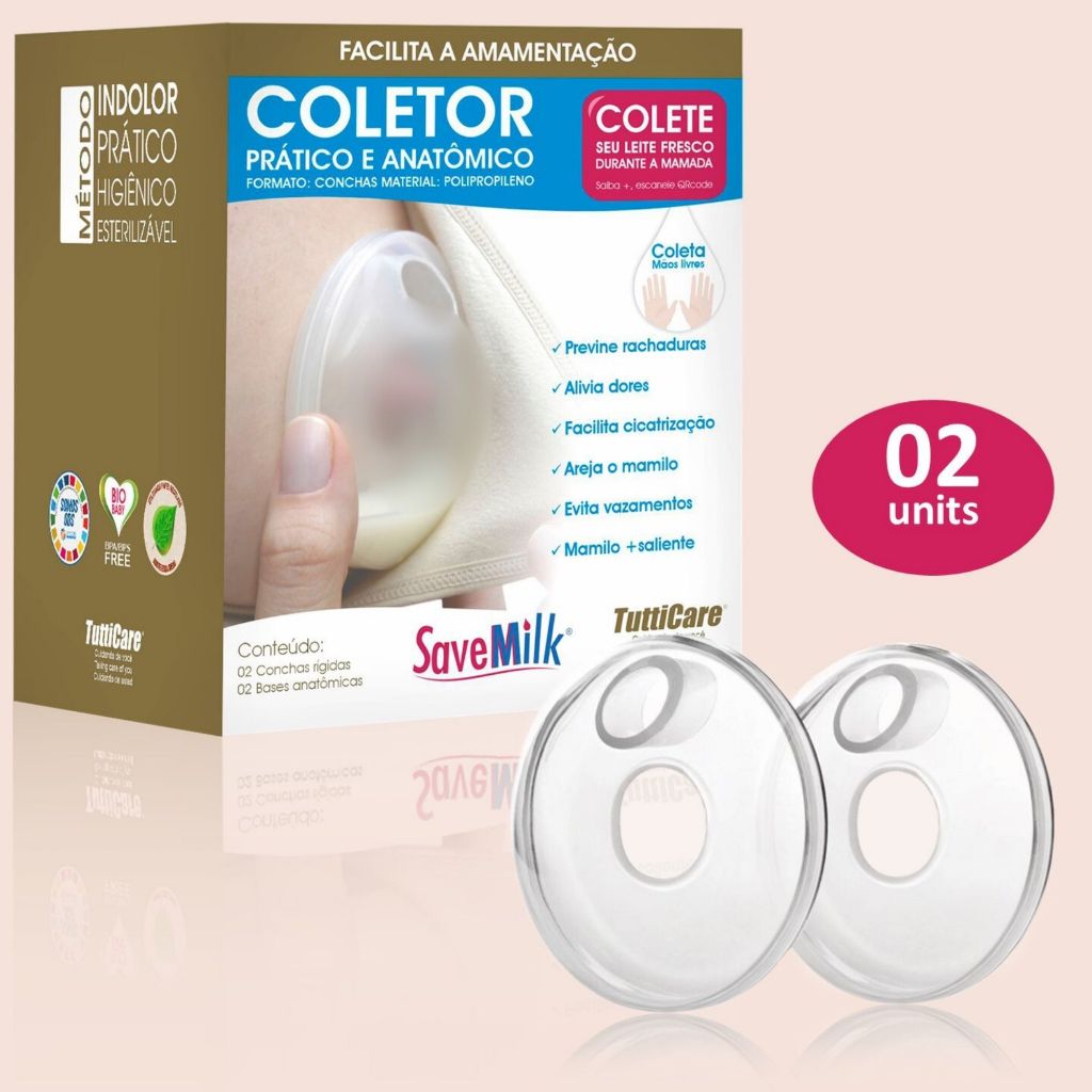 Kit 2 Conchas  Amamentação Coletora Savemilk Pós Parto Base Rígida Tutticare