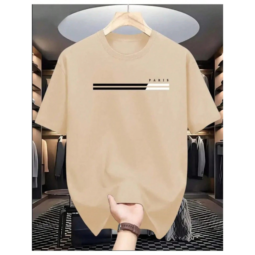 Camiseta camisa Masculina Paris 2 faixas preta 100% algodão manga curta, gola redonda Camiseta Paris