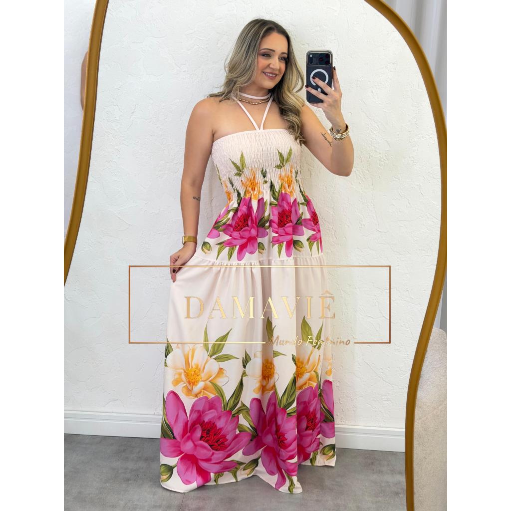 Vestido Feminino Longo Camadas Serena Tecido Duna Tendencia Lançamento 2026