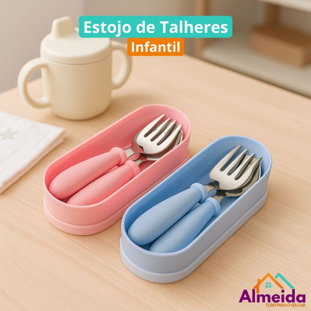 Talheres Infantil Aço Inox 304 Colher Garfo Kit Com Estojo Bebe 3 peças