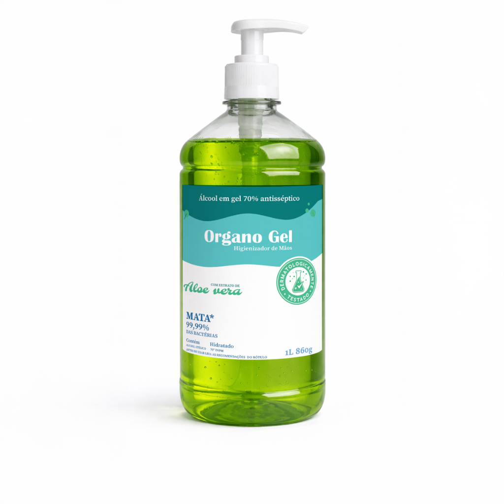 Álcool em Gel 70% - 1L Com Aloe Vera Antisséptico Hidratante Não Resseca Não Gruda
