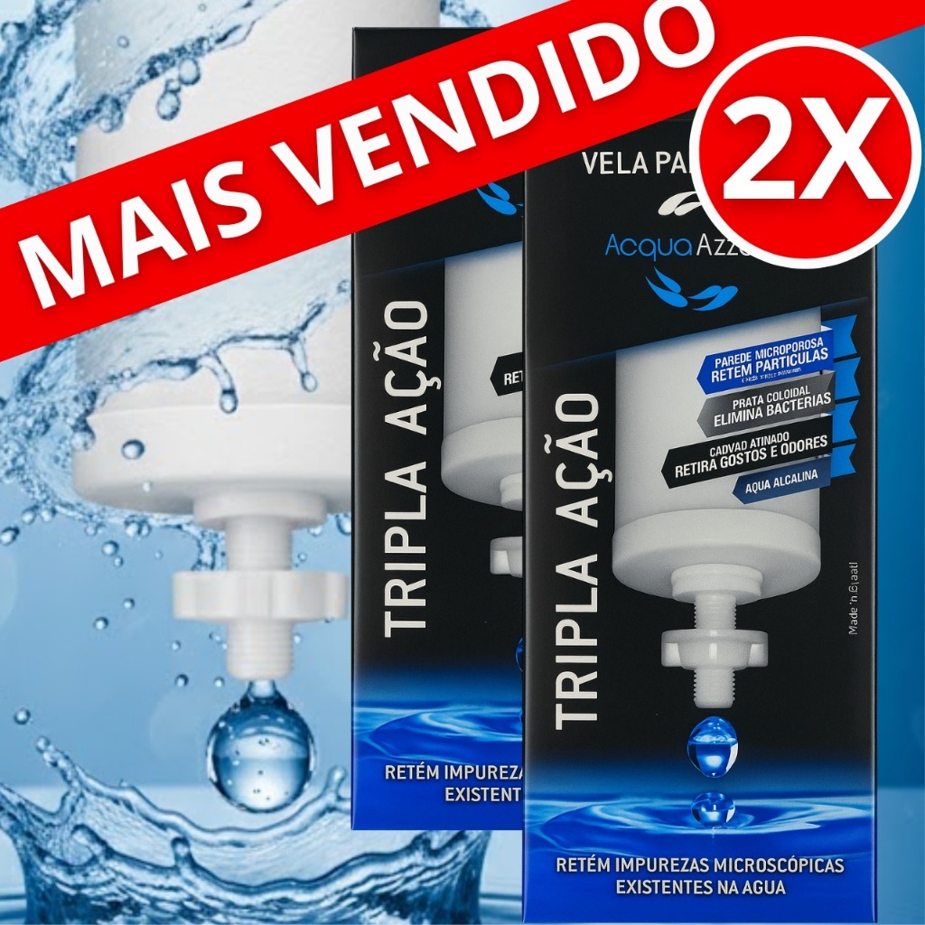 02 Velas Filtro Barro Prata Coloidal Carvão Ativado Tripla Ação SERVE PARA TODOS FILTRO BARRO
