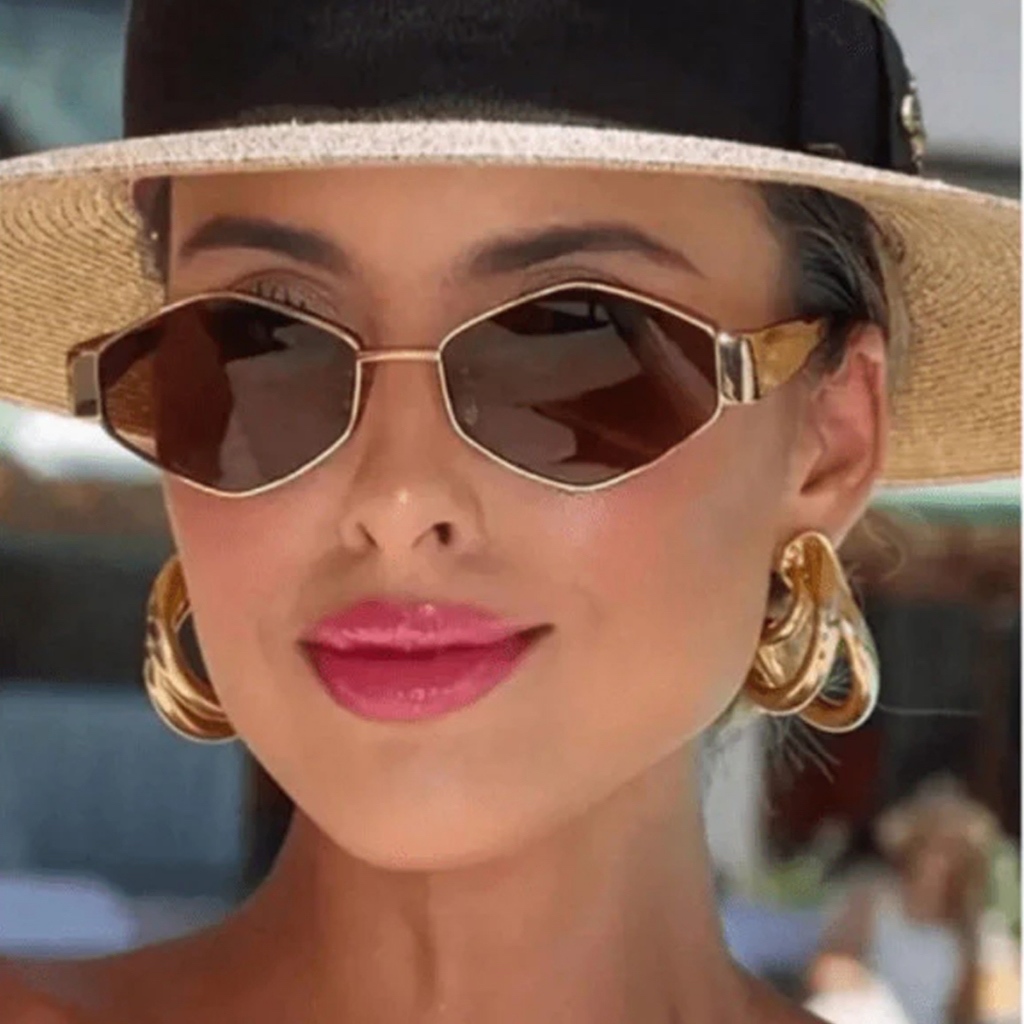 Óculos De Sol Com Armação De Metal Em Forma De Diamante Da Moda , Acessório De Praia Y2K Feminino
