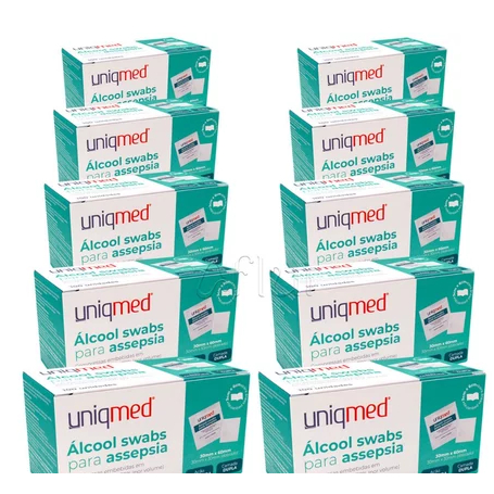 Lenços Umedecidos Álcool Swab 70% Lenços Umedecidos Uniqmed 1000 Saches