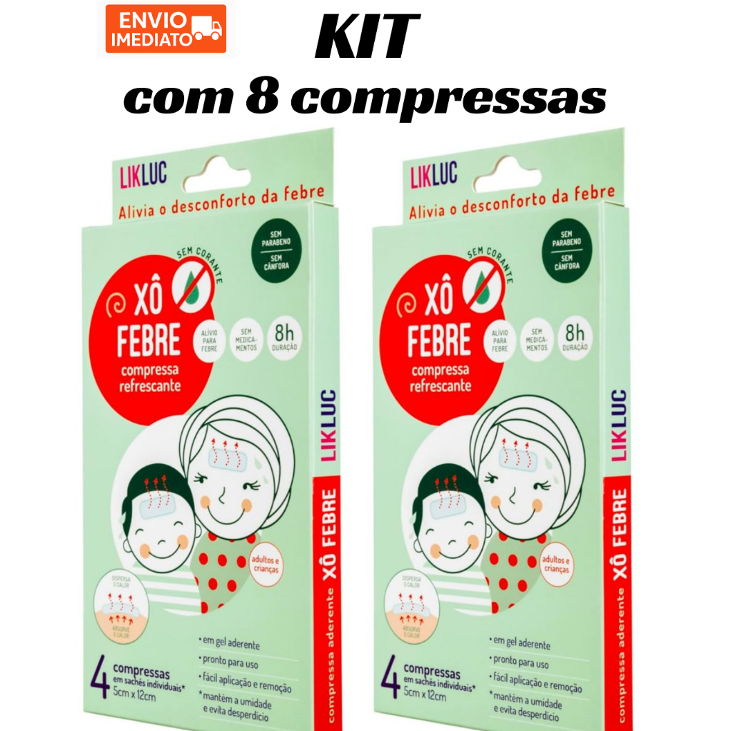 8 Compressas Adesivo de Febre Infantil Adulto Kit Vacina Likluc Buba Compressa Alivia Febre
