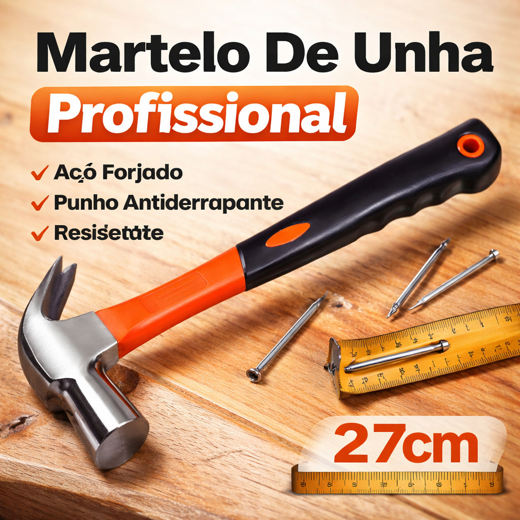 Martelo De Unha Profissional 27cm  Em Aço Forjado Com Cabo Emborrachado Antiderrapante