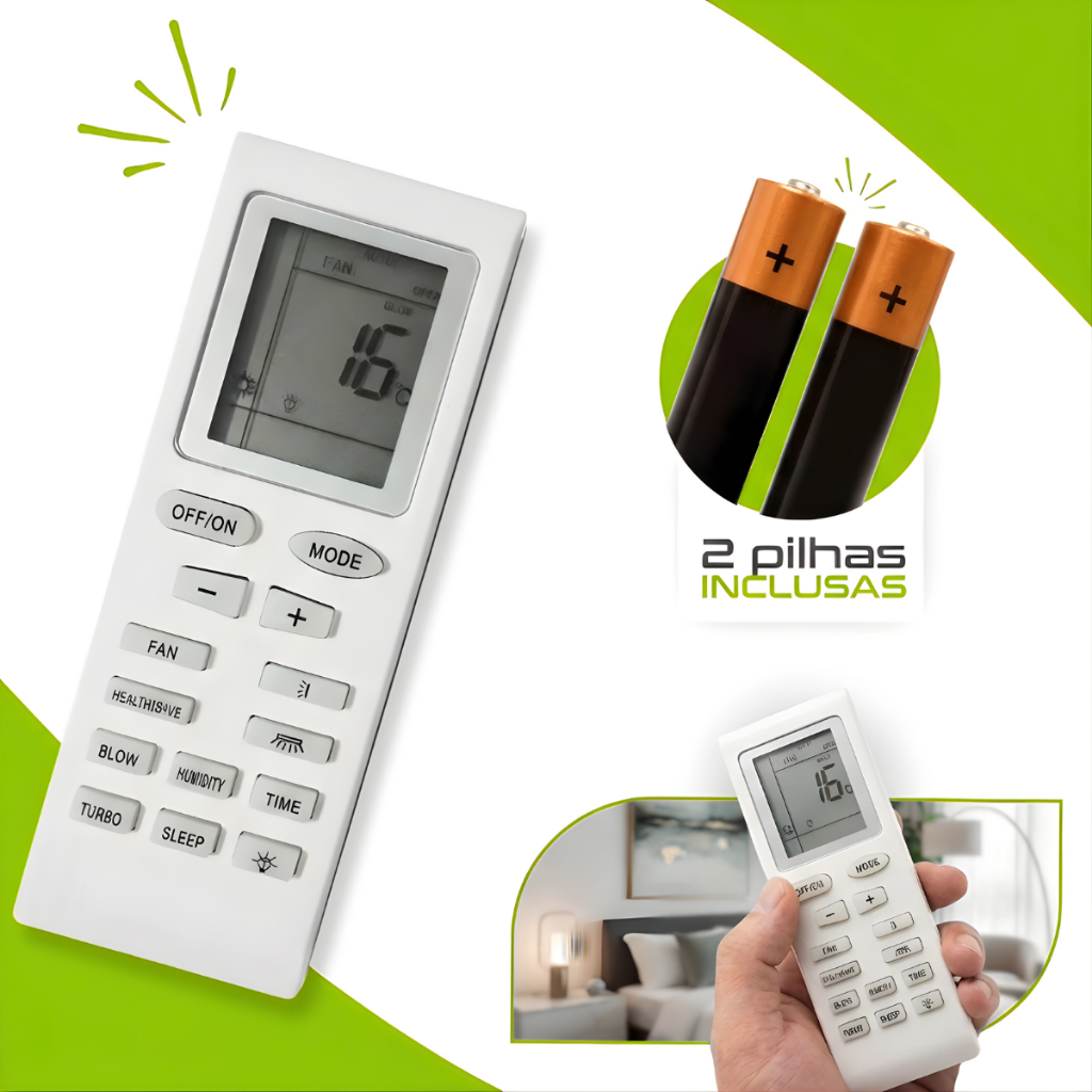 Controle Remoto Para Ar Condicionado Gree Split Inverter + 2 Pilhas