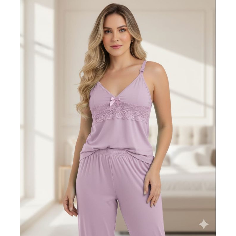 PIJAMA BABYDOOL AMAMENTAÇÃO RENDA CAMISETA ALÇA REFORÇADA COM CLICK E CALÇA MATERNIDADE