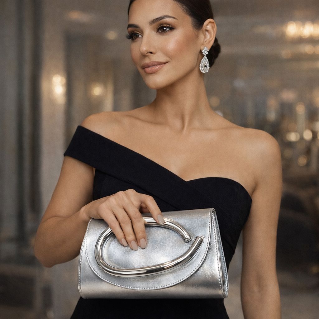 Bolsa Feminina de Luxo Clutch Prata Bolsa de Mão Para Casamento Evento Elegante