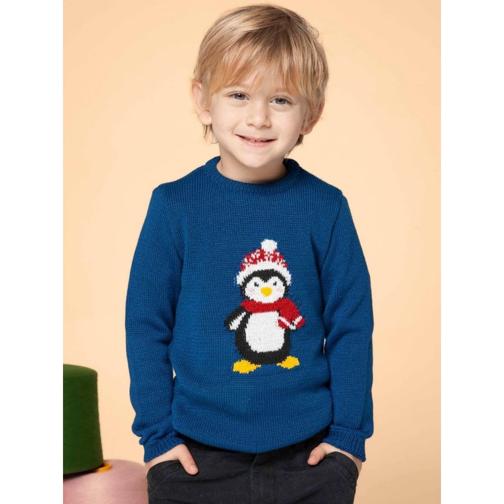 Blusa Suéter Lã Pinguim Infantil de Tricot Menino e Menina Unissex Inverno Tramadinhos Tricô