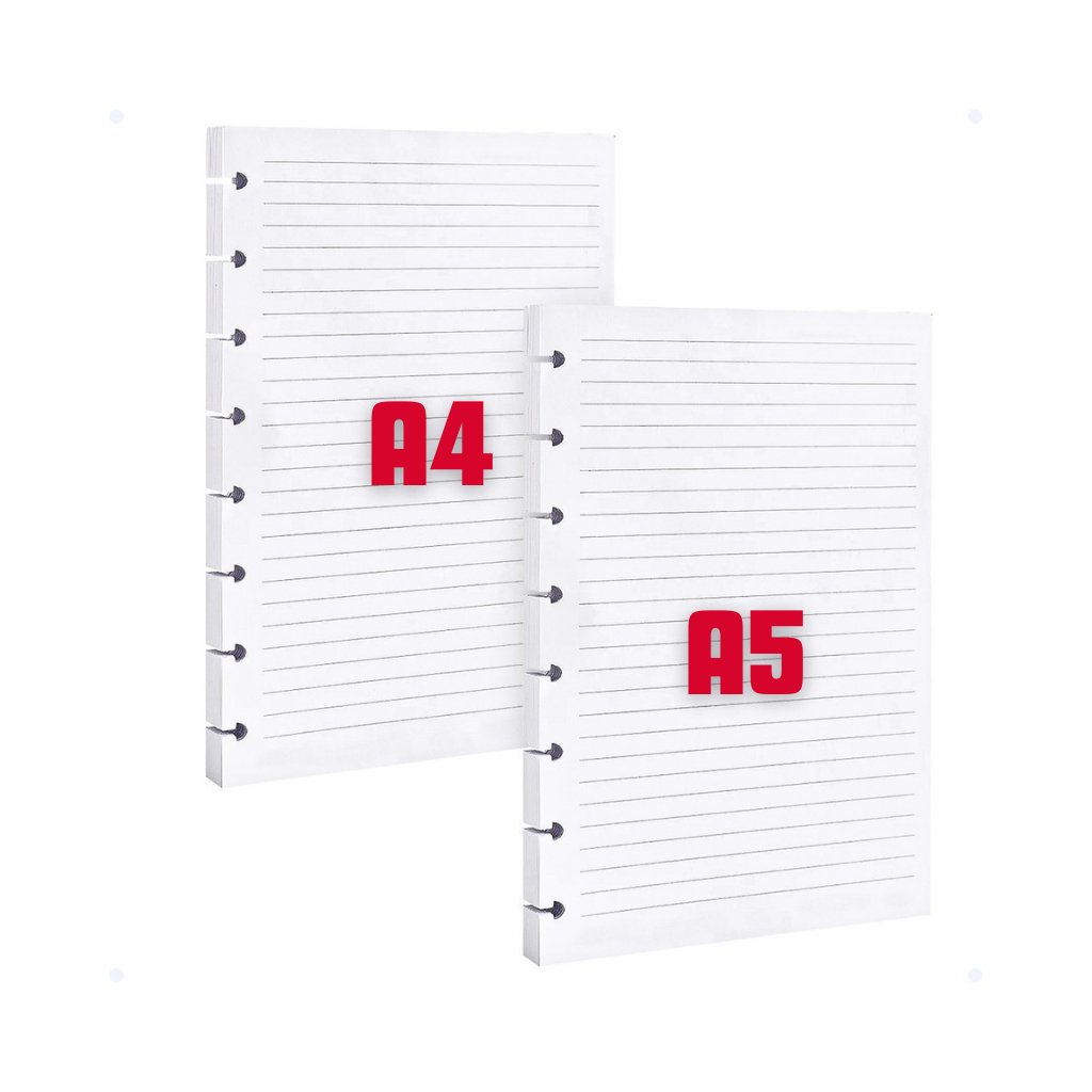 Refil Folha Pautada 90g A4 e A5 Caderno de Discos Inteligente 50 Folhas