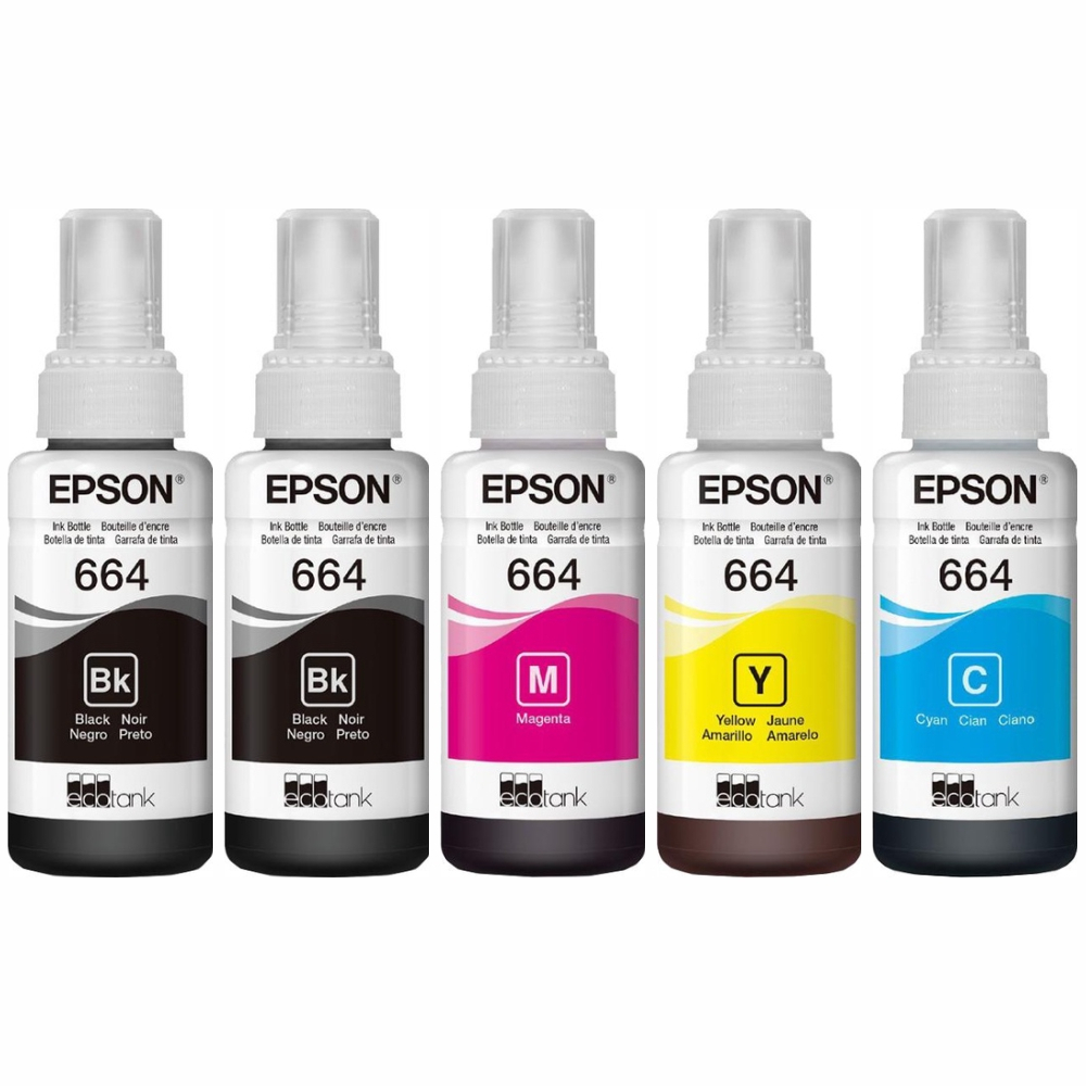 Kit 5 Refil Tintas 6 64 T66 4 L120 L1300 L395 L396 L355 L555 L365 L355