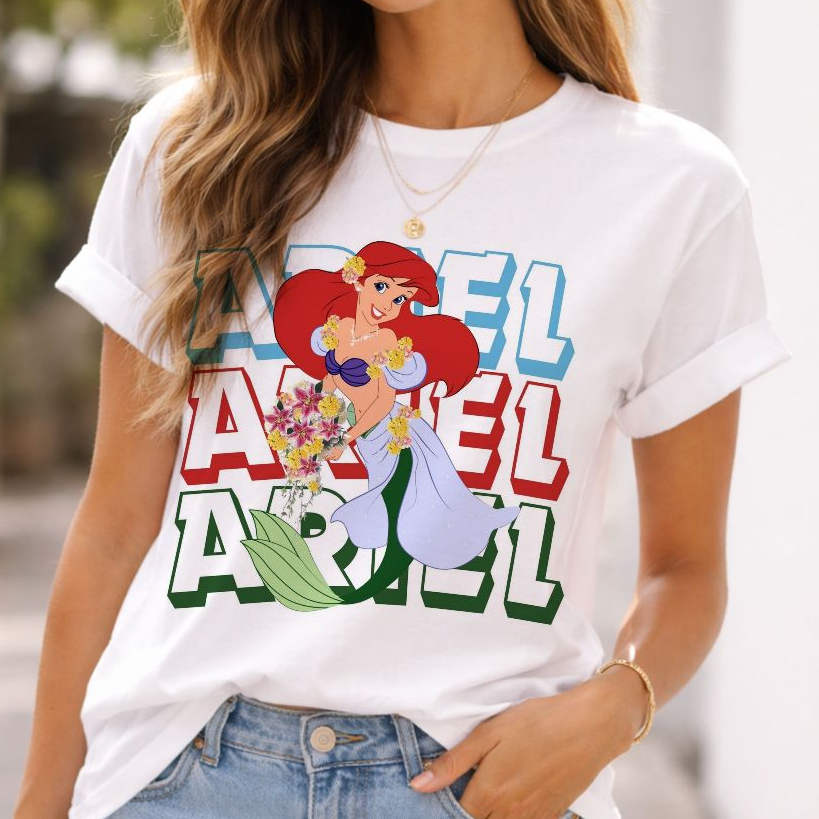 Camiseta Blusa feminia e infantil princesas Branca de neve jasmine Ariel Rapunzel