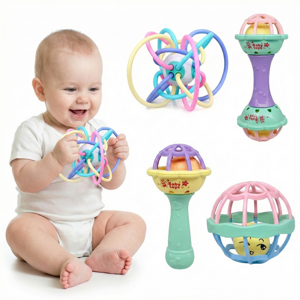 Manhattan Ball - Bola de Dentição, Guizo e Brinquedo Educativo Táctil para Bebê 0-3 Anos
