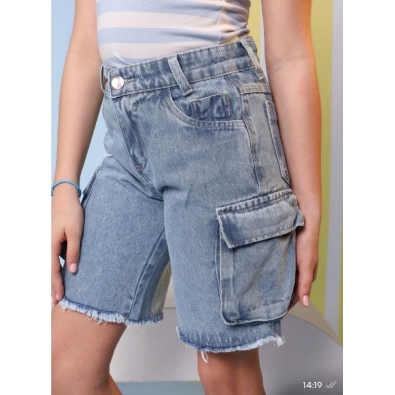 bermudão cargo jeans infantil e juvenil