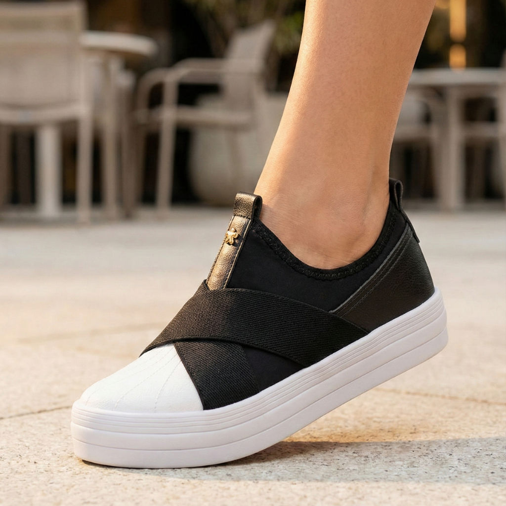 Tênis Feminino Domidona Slip On Calce Fácil Elástico Casual Confortável