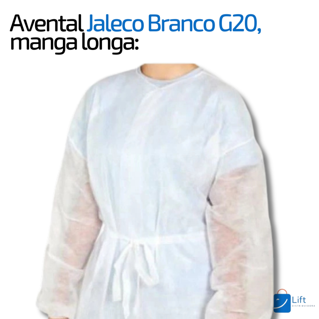 kit 10 UN Avental TNT Descartável Jaleco Capote | Manga Longa Branco G20