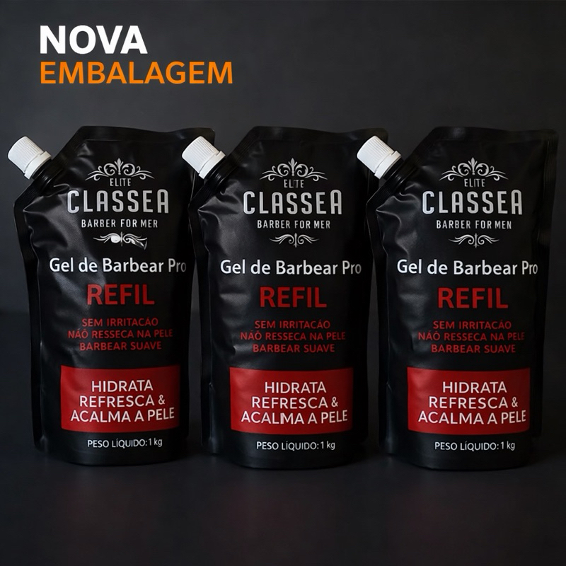 KIT 3X Shaving Em Gel Classe A Refil 1kg Para Navalhar Pra Fazer Barba, Pezinho E Navalhado Pele Hidratada E Macia. 3UN