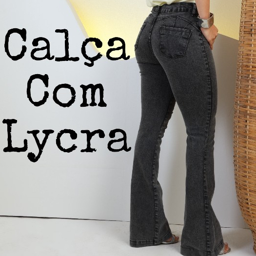 Calça Feminina Com Lycra Flare Boca de Sino Jeans Cintura Alta Com Lycra Levanta Bumbum