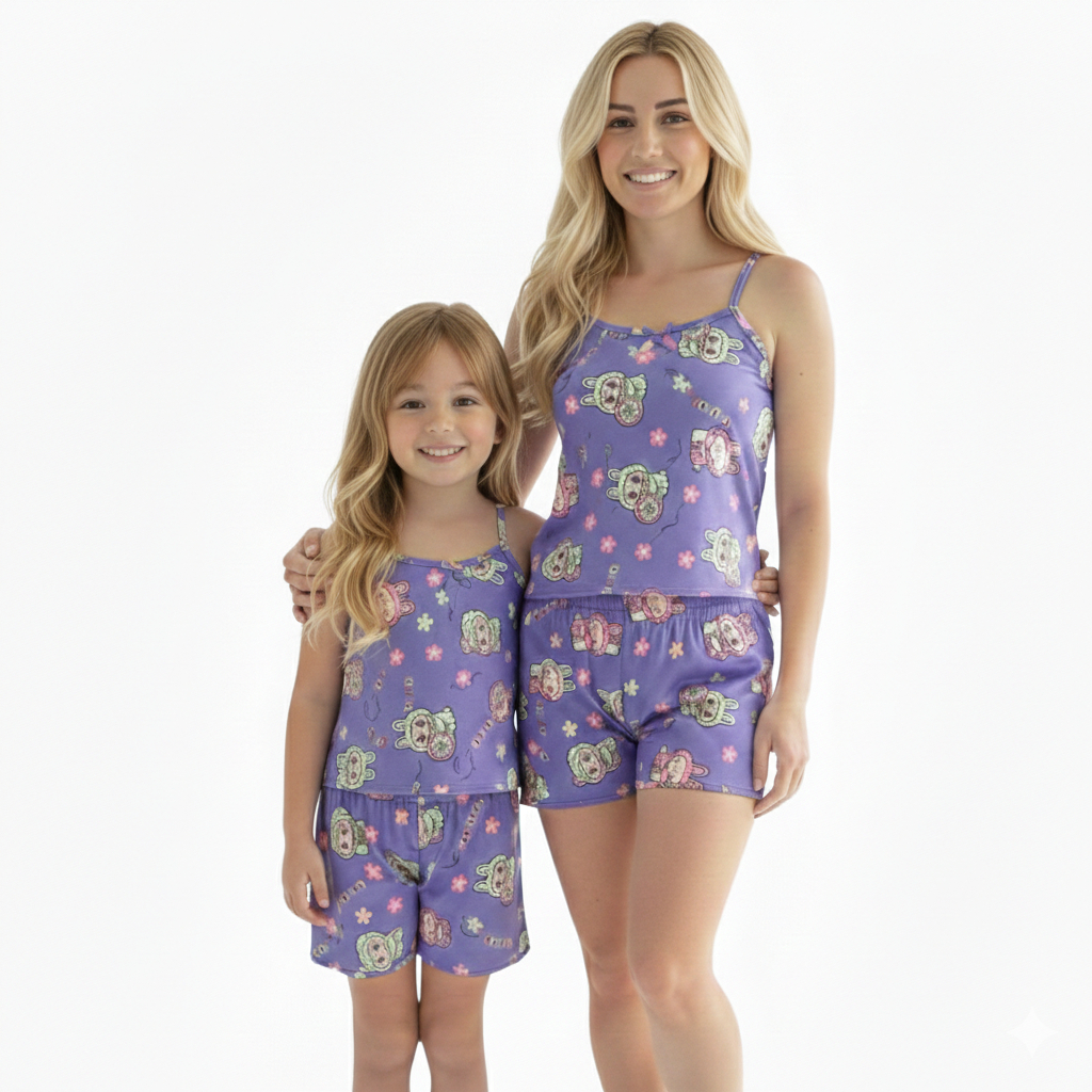 Pijama Mãe e Filha Stitch Baby Doll Feminino Adulto Infantil Igual Moda Família Confortável Presente Fofo