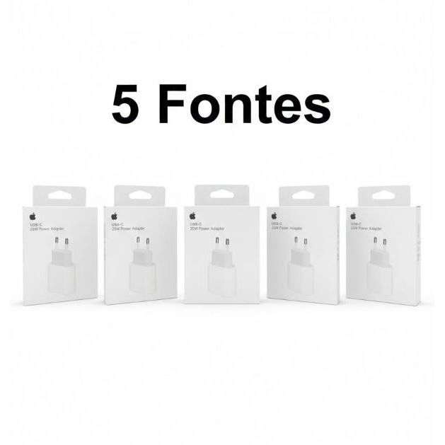 KIT 5 Fonte Carregador Tipo-c 20w Cor Branco