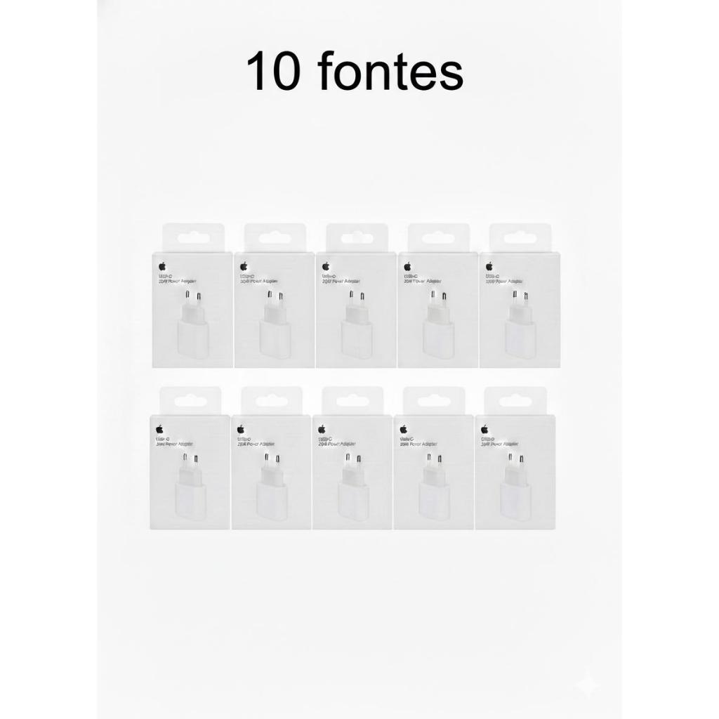 KIT 10 Fonte Carregador Tipo-c 20w Cor Branco