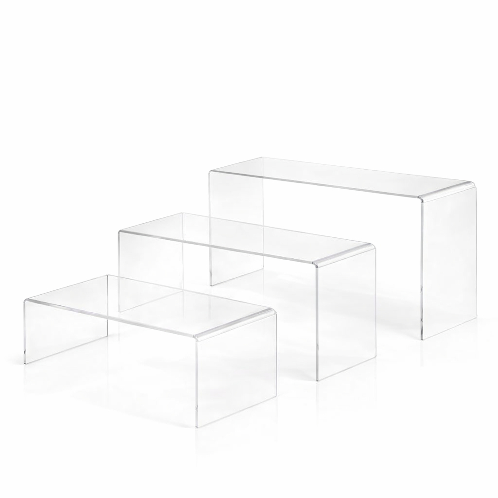 Plataforma Suporte para Calçado e Doces Acrílico 3mm Expositor de Sapatos Vitrine Kit 3 Peças