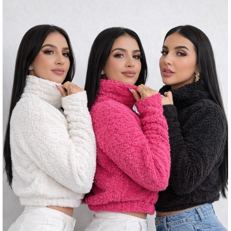 Casaco De Pelo Teddy Feminino Inverno Quentinha Com Fecho Zíper Elegante