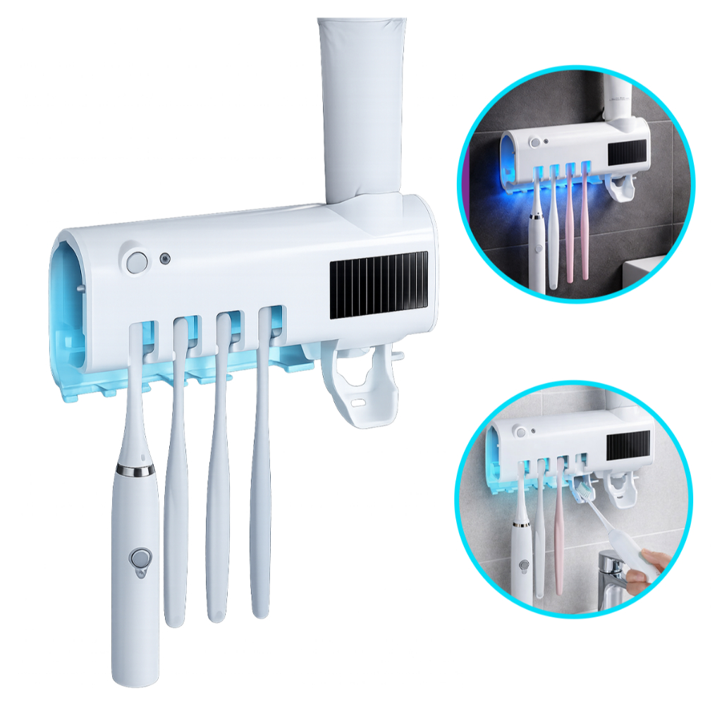 Suporte Porta Escova Dentes Dipenser Pasta Esterelizador Uv Cor Branco