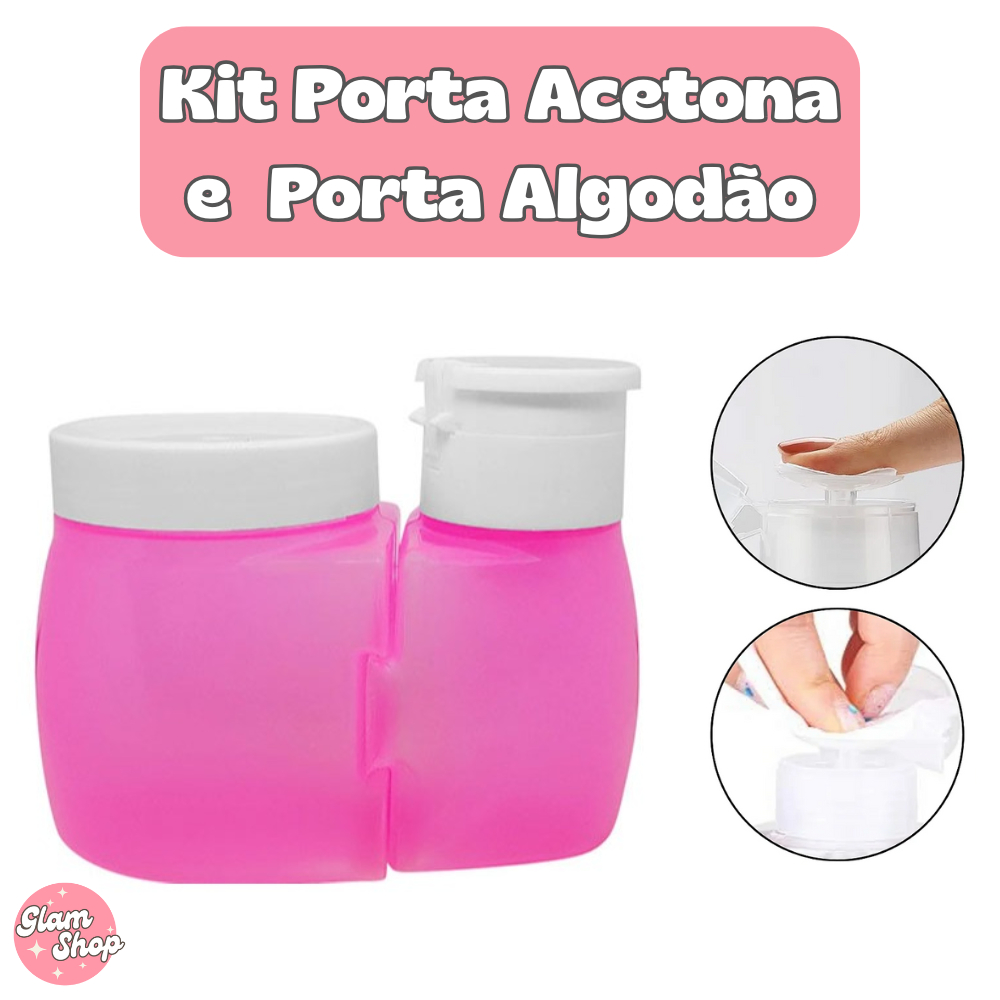 Kit Porta Acetona com dosador + Porta Algodão para Manicure e Pedicure