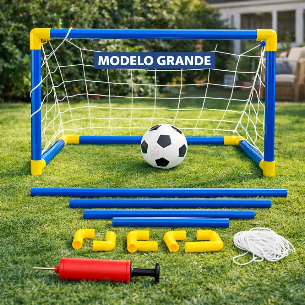 Kit Mini Trave com Rede 45/60 + Bola + Bomba de Encher Trave Golzinho Futebol Infantil OFERTA