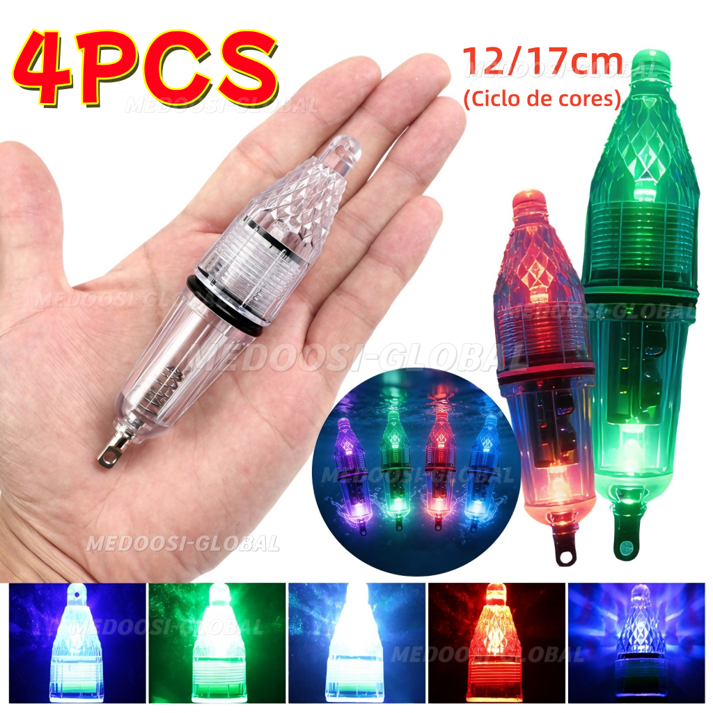 4PCS Luz Led Noturna Subaquática Alimentada por Bateria para Isca de Pesca e Exterior