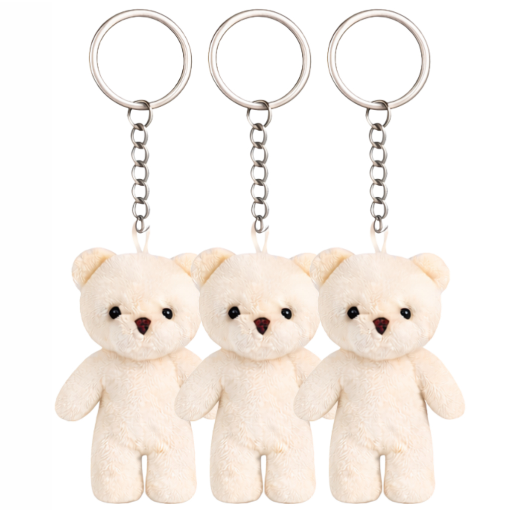 Chaveiro Ursinho Branco de Pelúcia 9cm com Corrente Chaveiro Ideal Para Lembrancinhas Decoração Enfeites Mochila e Bolsa