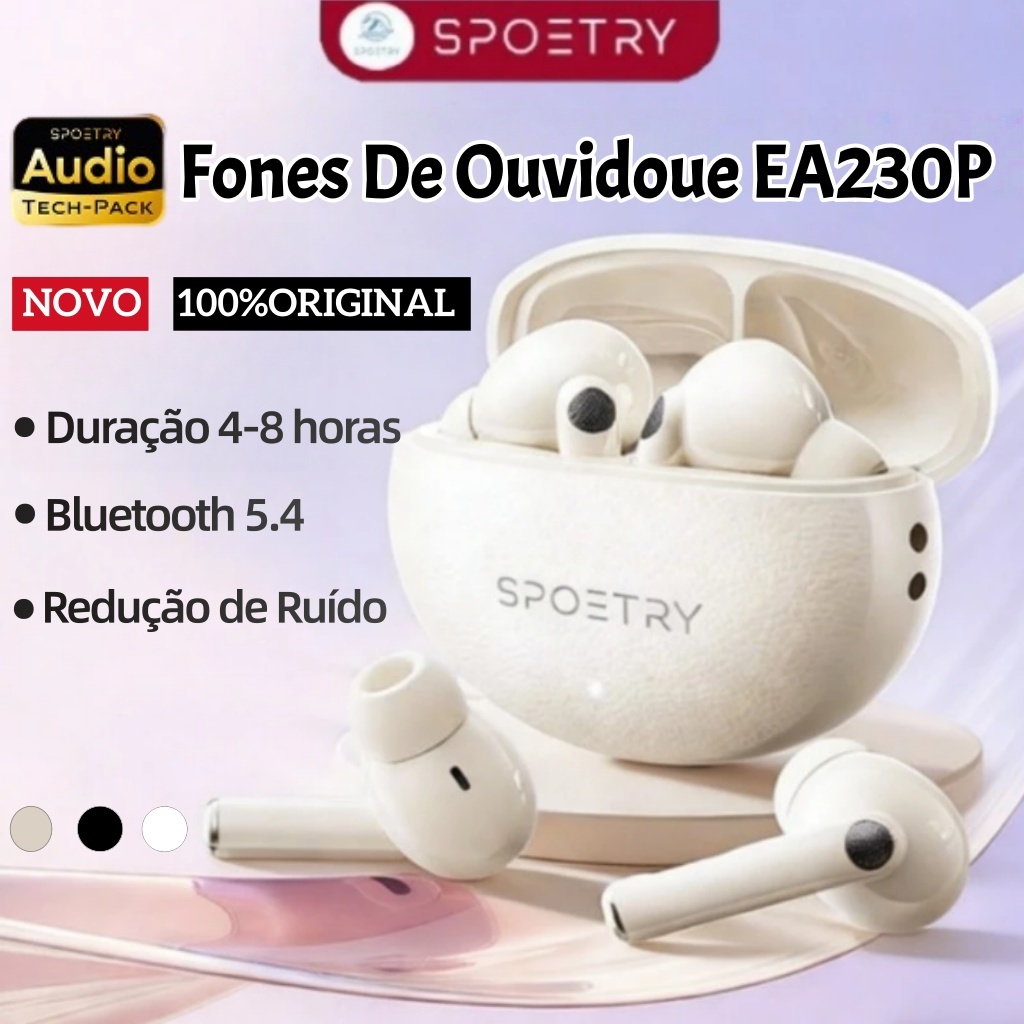 Fones De Ouvidoue Bluetooth 5.3 Wireless À Prova D'água HIFI Qualidade De Som Confortável Durante O Exercício SPOETRY