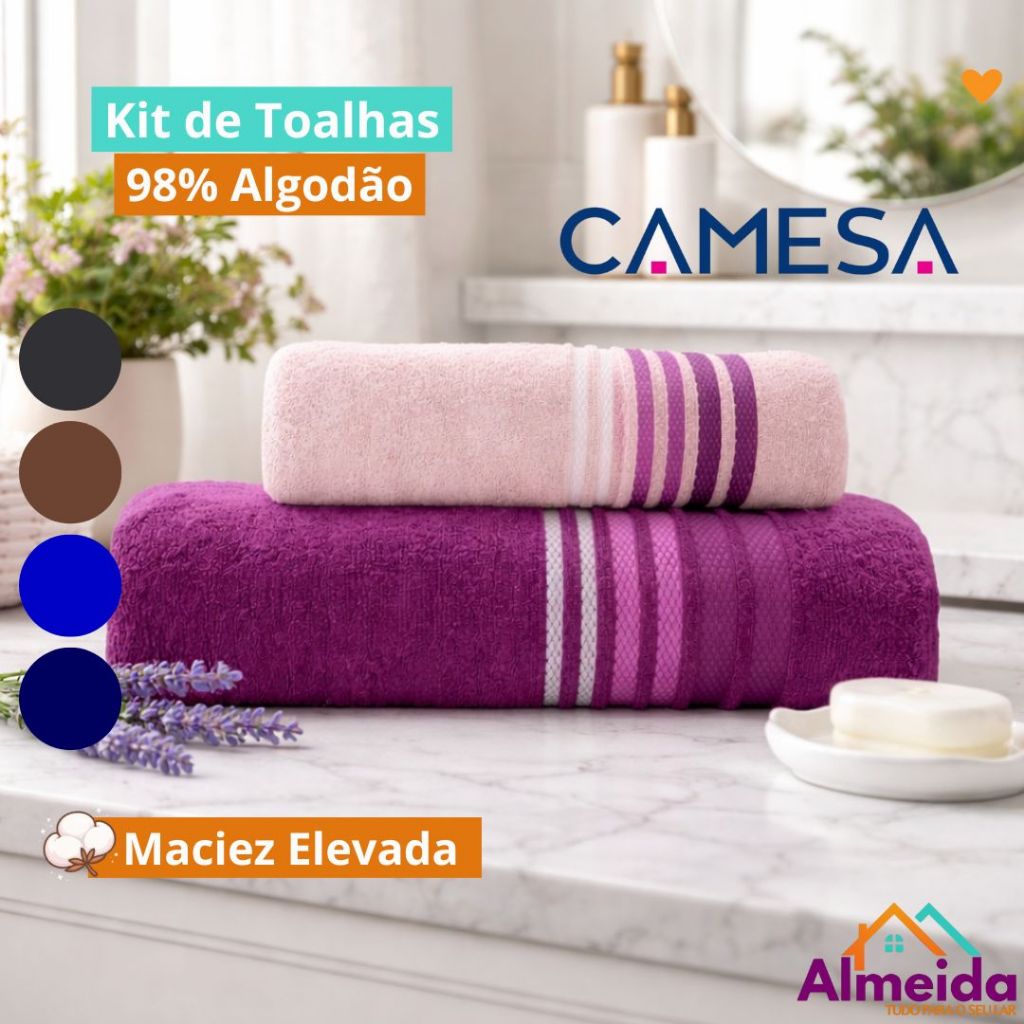 Kit de Toalhas Camesa Dynamo Select 4 Peças 98% Algodão Toalha Macia e Absorvente