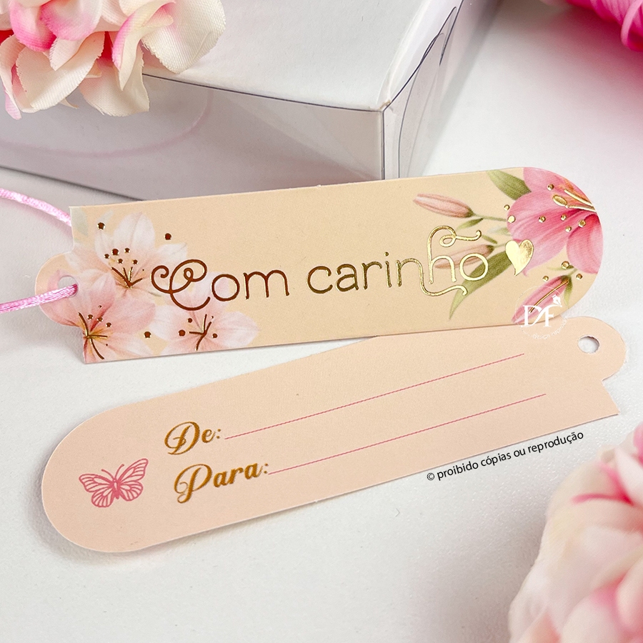 Tag Palito “COM CARINHO” Hotstamping - para embalagens e presentes | 9x2,5 cm
