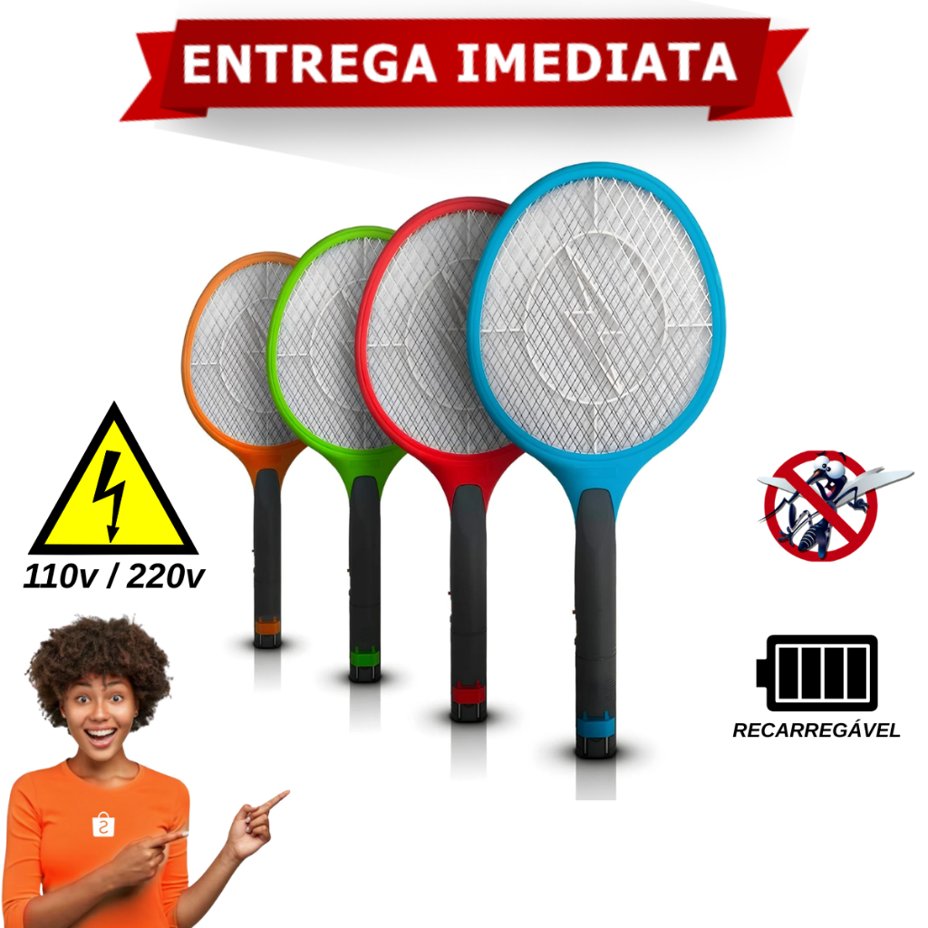 Raquete Elétrica Mosquito Dengue Insetos Recarregável