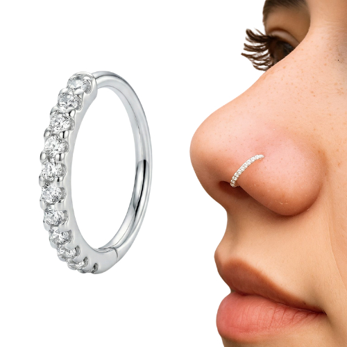 Piercing Nariz Cravejado Prata 925 Argola 8,5mm Zirconia PIERCING NARIZ NOSTRIL HELIX