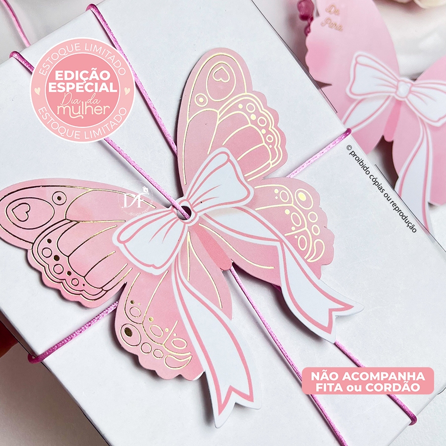 Tag LAÇO BORBOLETA hotstamping para embalagens e presentes | 10 ou 25 unid