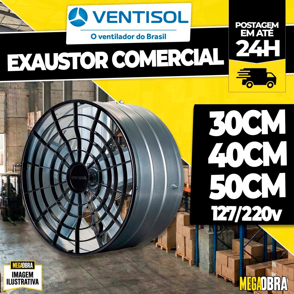 Exaustor Comercial Ventisol 30cm 40cm 50cm Tira Fumaça Indústria Aço