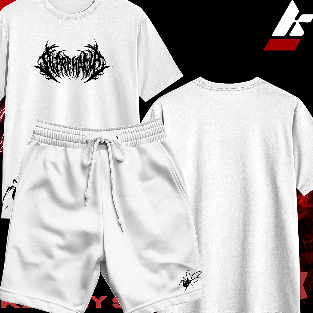 KIT Camisa Streetwear 100% Algodão e Bermuda Mauricinho Unissex Estampa ARANHA ROCK