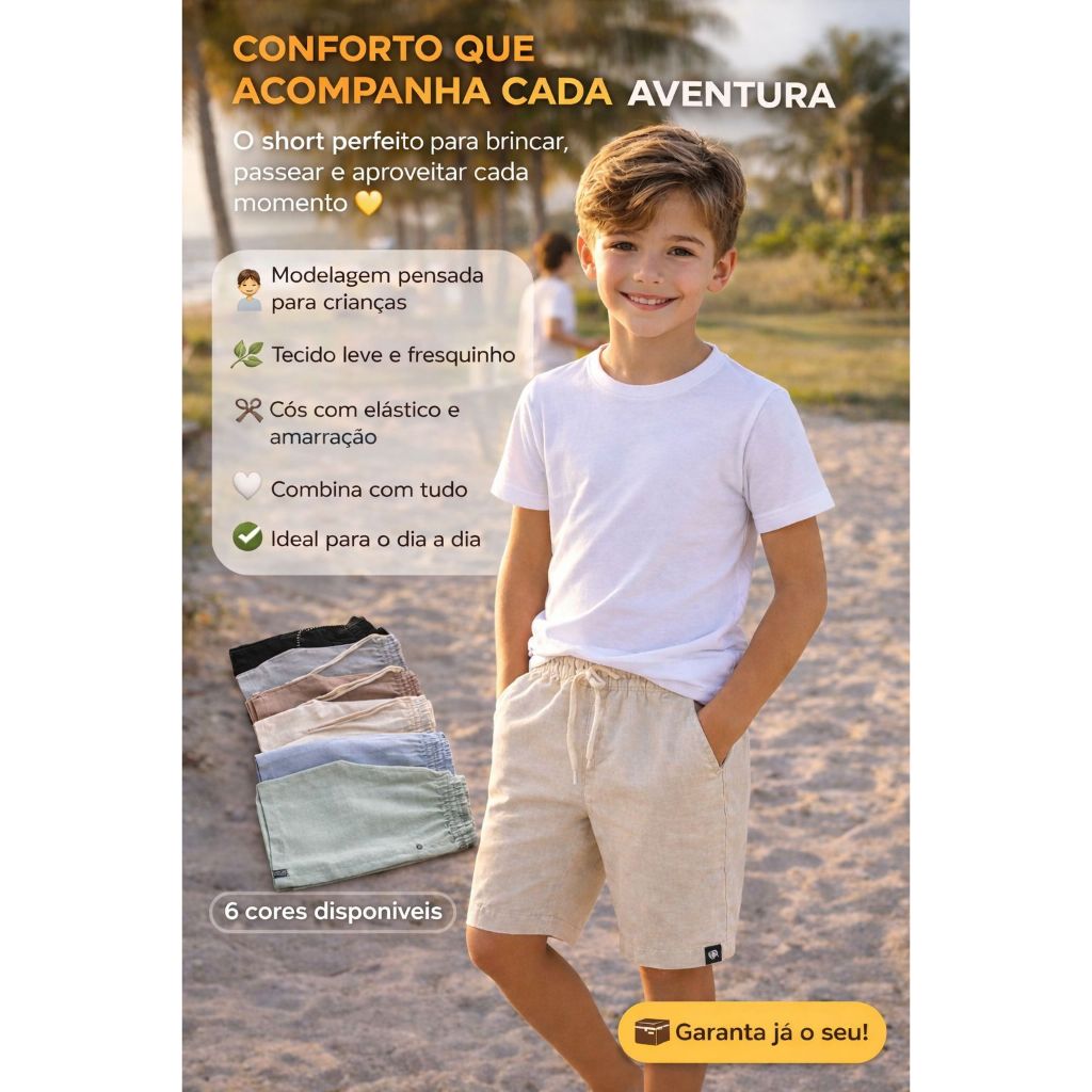 Bermuda Mauricinho Infantil Juvenil Linho Algodão Moda Casual Verão