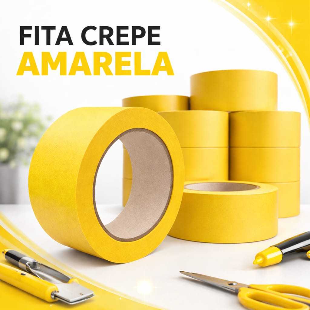 Kit 10 Fitas Automotiva Crepe Funilaria 45mm x 50m Pintura Profisional Amarela Oficina Polimento