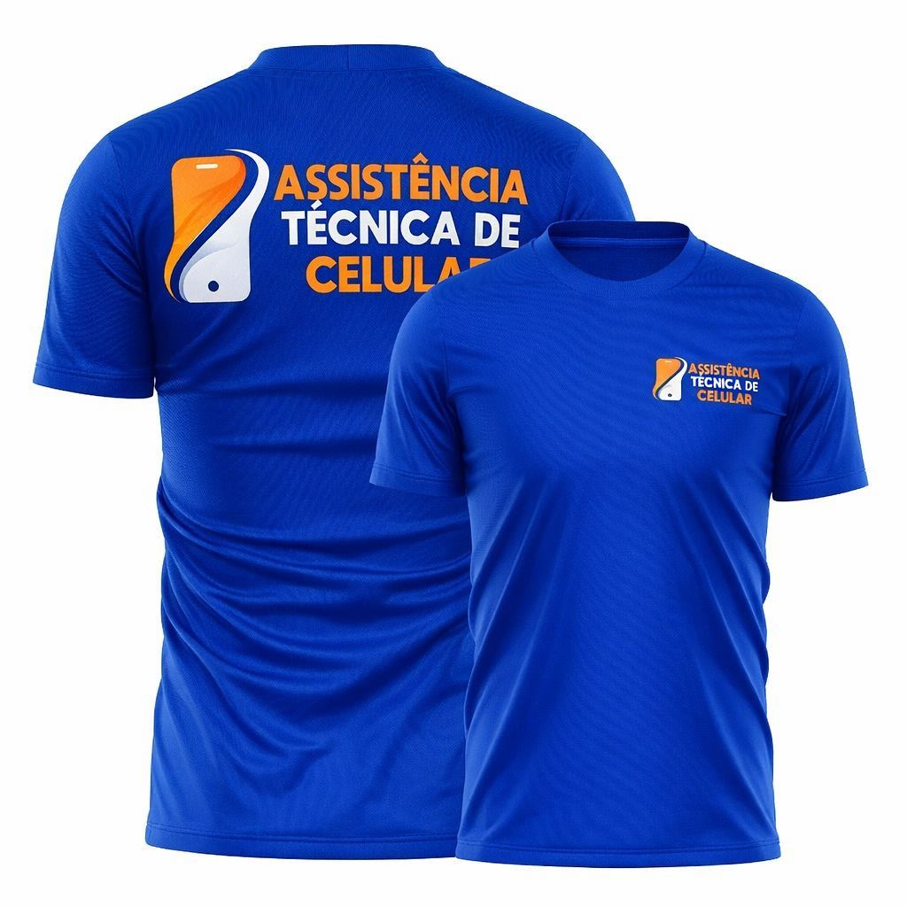 Camiseta profissional ideal para assistência técnica de celulares, desenvolvida para transmitir credibilidade, organizaç