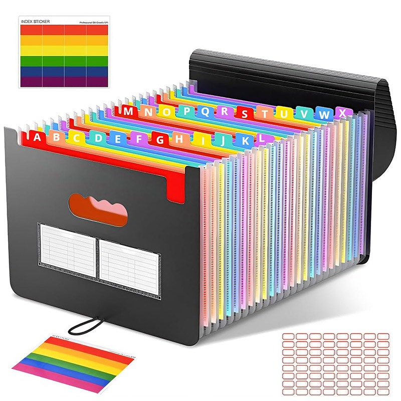 Pasta Sanfonada 25/37 Bolsos Organizador de Documentos A4 Pasta de Arquivo Expansível Colorida com Etiquetas e Alça