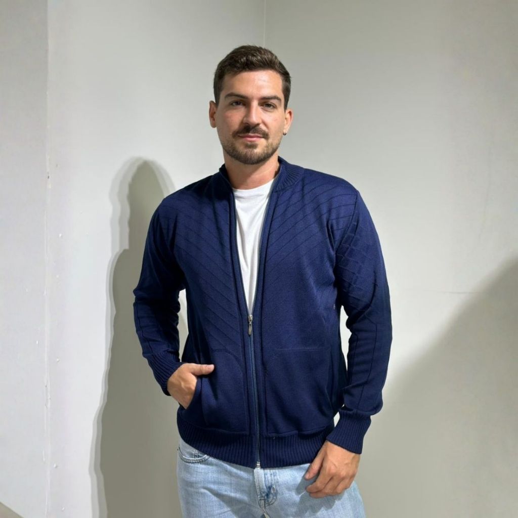 Casaco Masculino Estiloso Manga Longa Tricot Premium Inverno Jaqueta