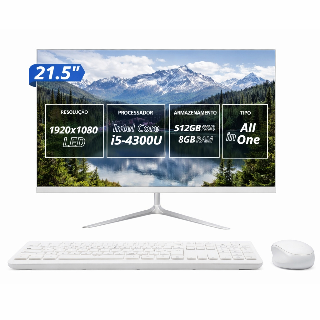 Computador All in One 21,5" Full HD Intel Core i5 60Hz 5ms SSD 512GB HDMI VGA USB Teclado e Mouse
